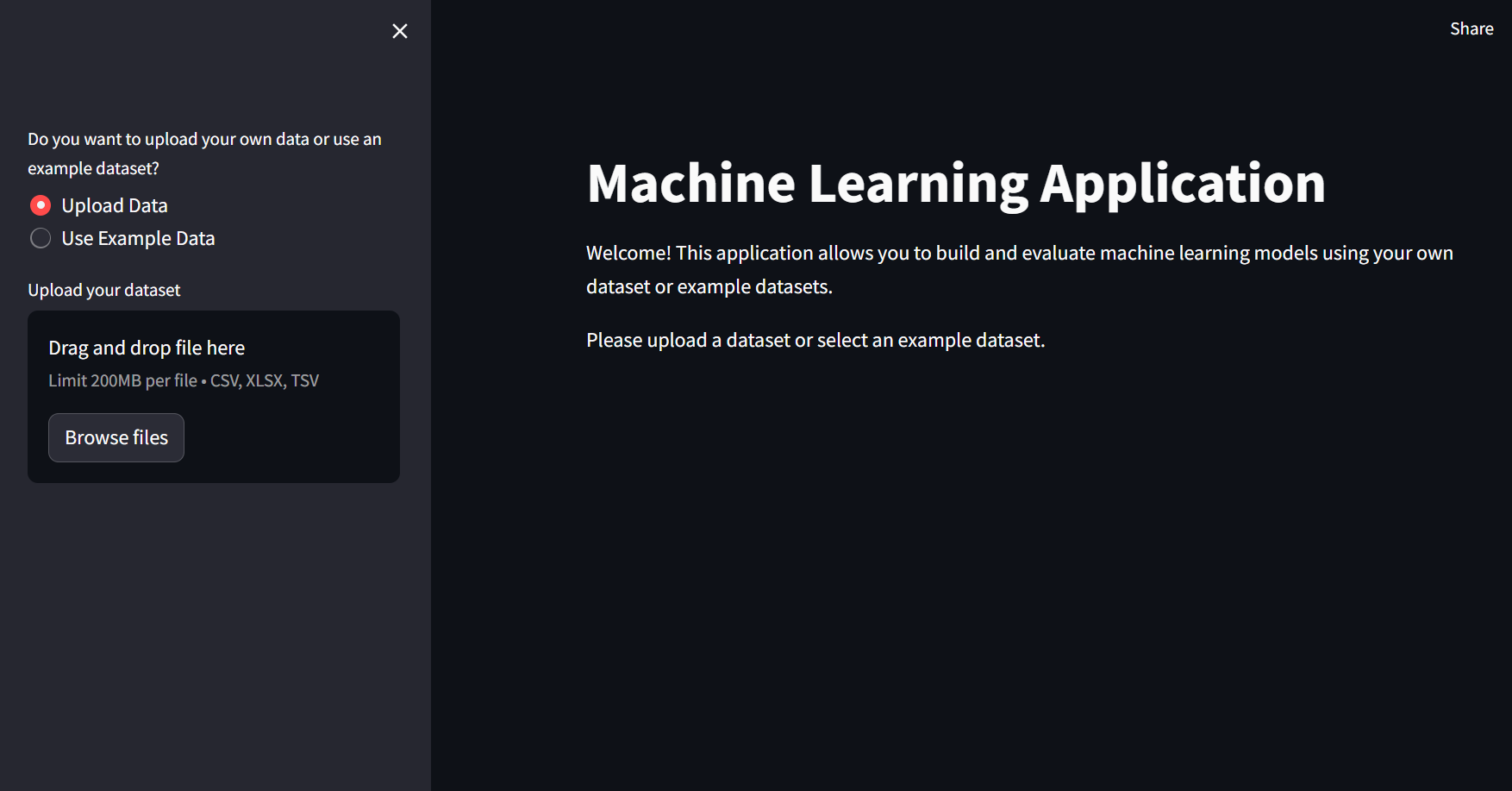 Machine Learning Web App for Data Analysis